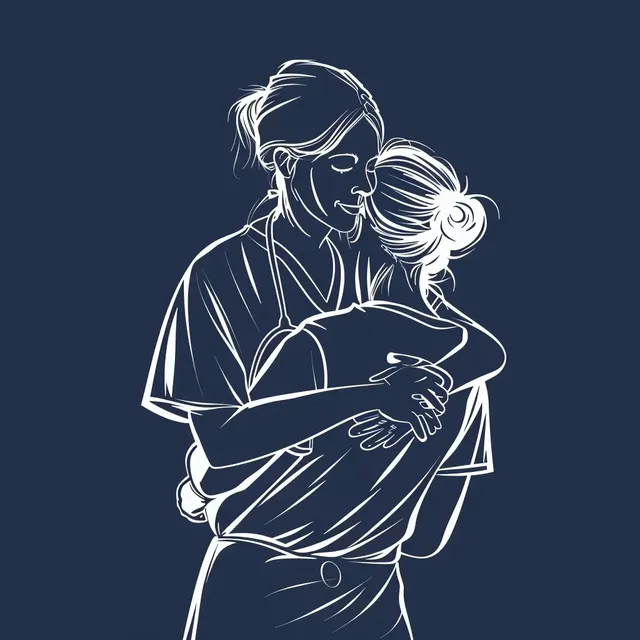 Lineart Drawing of Nurse Hugging Patient