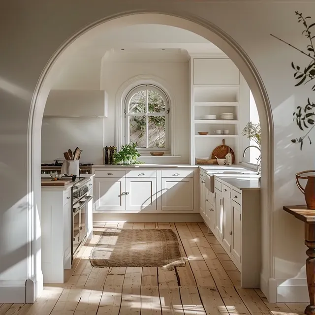 Looking into a Bright, Minimalist Kitchen