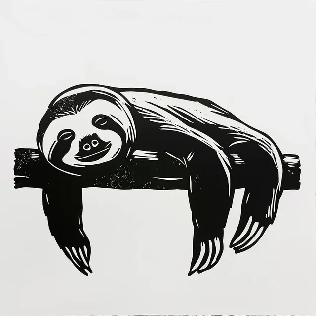 Minimalist Sloth Linoprint Icon