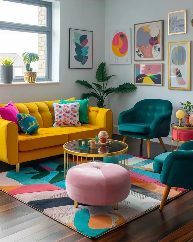 Modern Living Room with Vibrant Color Scheme