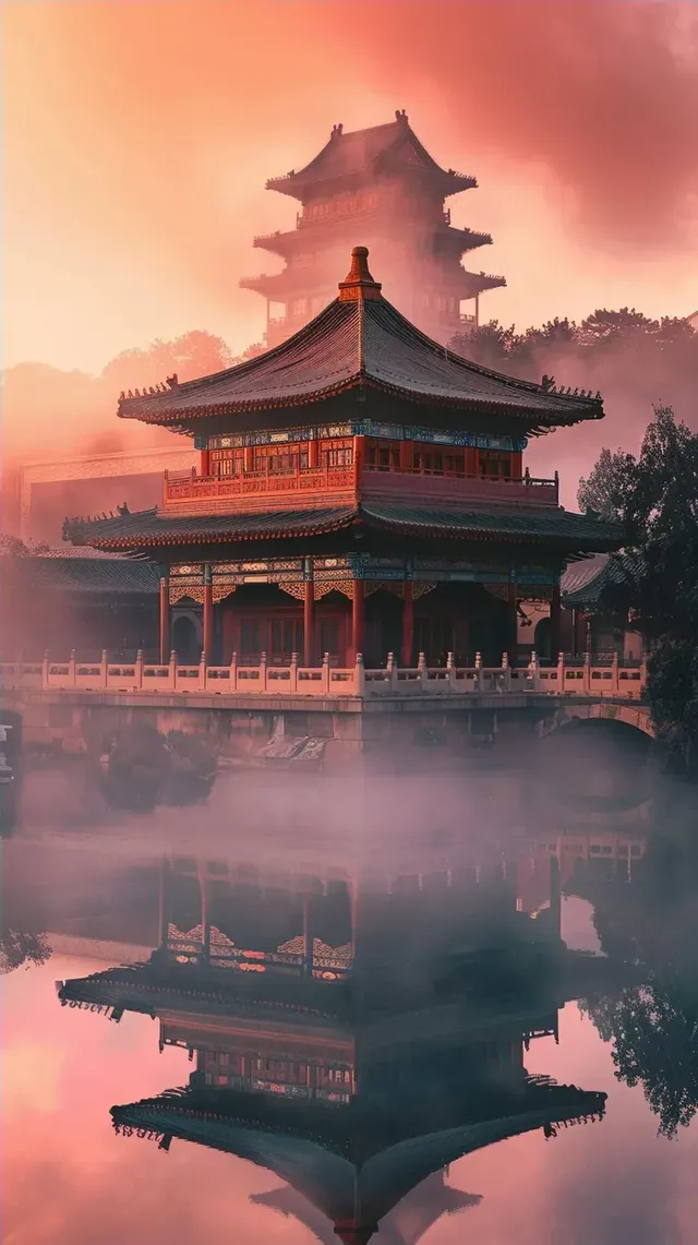 Mysterious Dawn at an Ancient Chinese Palace