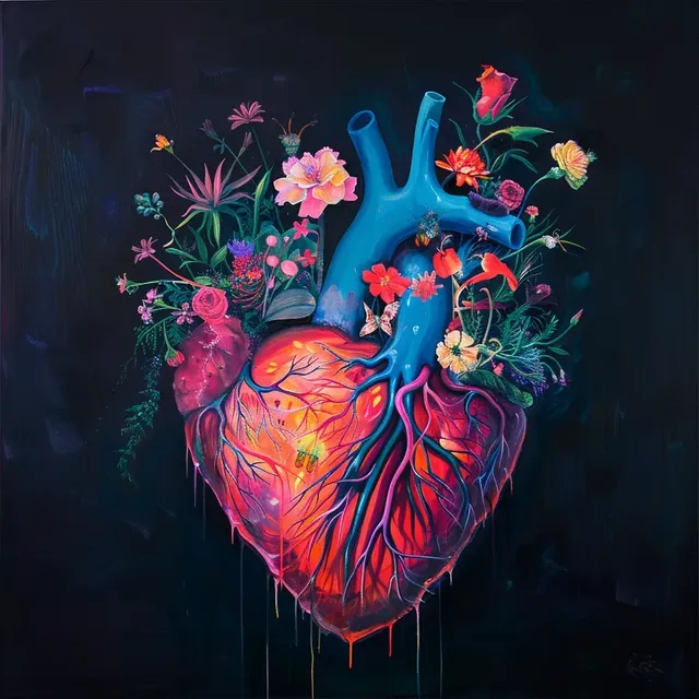 Neon Oil Painting of Floral Heart