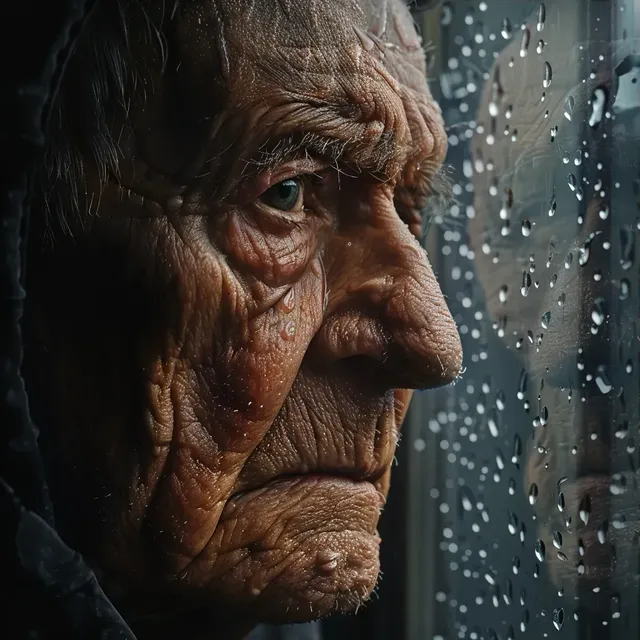 Old Man Gazing at Rainy Day