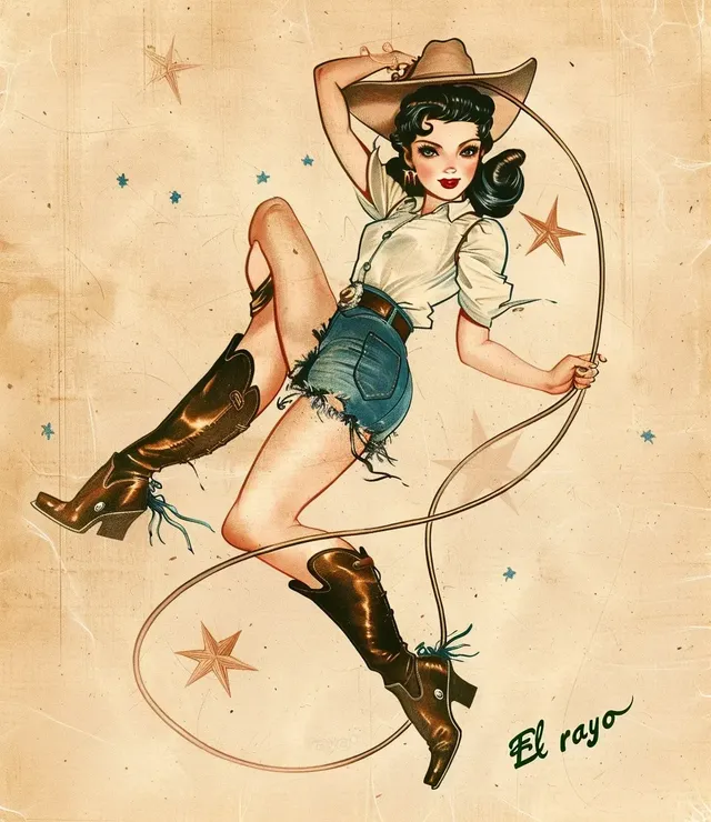 Old School Cowgirl Tattoo Illustration by El rayo