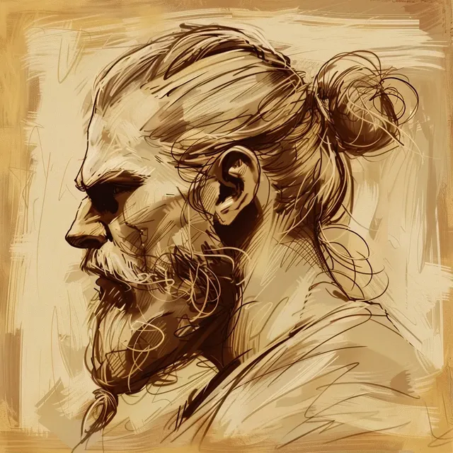 Old Sketch Style Viking Head in Profile