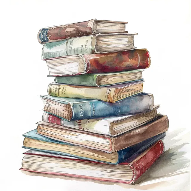 Open Plan Book Stack Watercolor