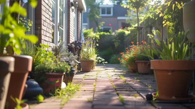 Photorealistic Dutch Backyard with Terrace and Plants