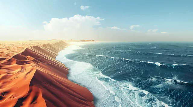 Photorealistic View of Namib Desert Meeting Atlantic Ocean