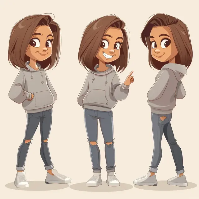 Pixar-Style Female Avatar in Three Poses