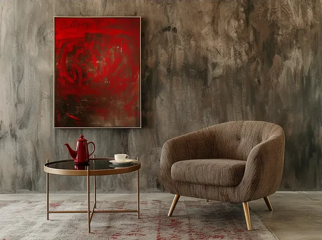 Professional Photo of Armchair and Coffee Table with Painting