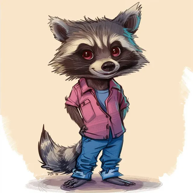 Raccoon Kid in Pink and Blue