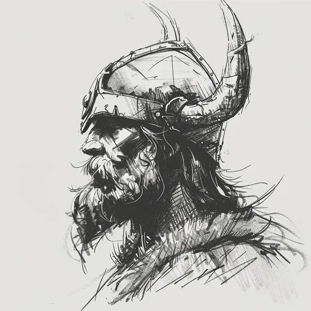 Realistic Fine Line Sketch of a Viking Head