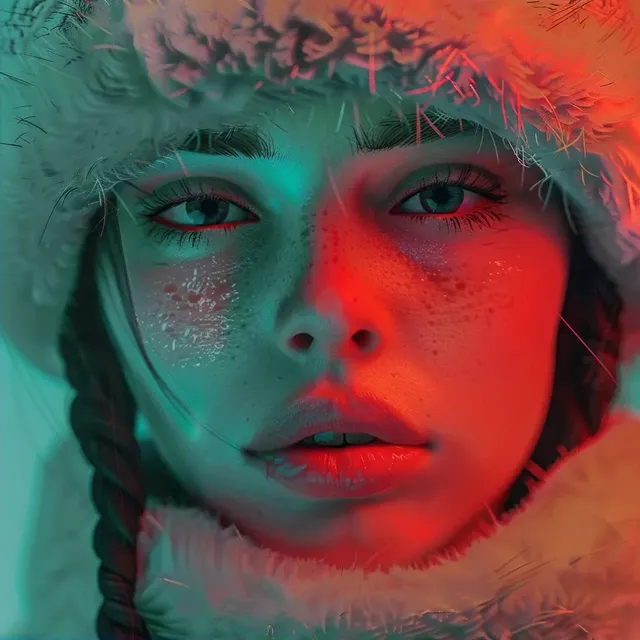 Realistic Woman Wearing Gradient Snow Hat