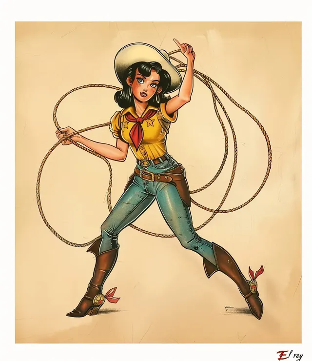 Sailor Jerry Cowgirl Tattoo Flash by El ray