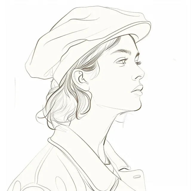 Single Line Art French Beret