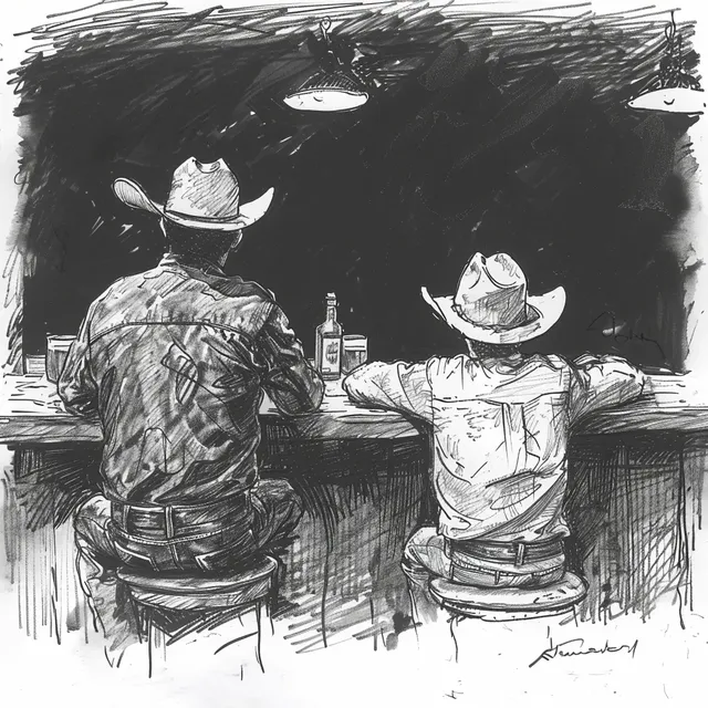 Sketch of Boy and Cowboy at a Bar