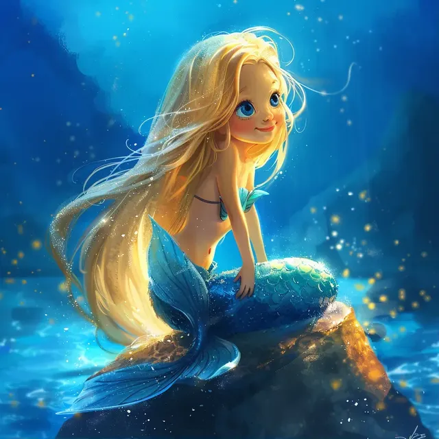 Sparkling Young Mermaid on a Rock