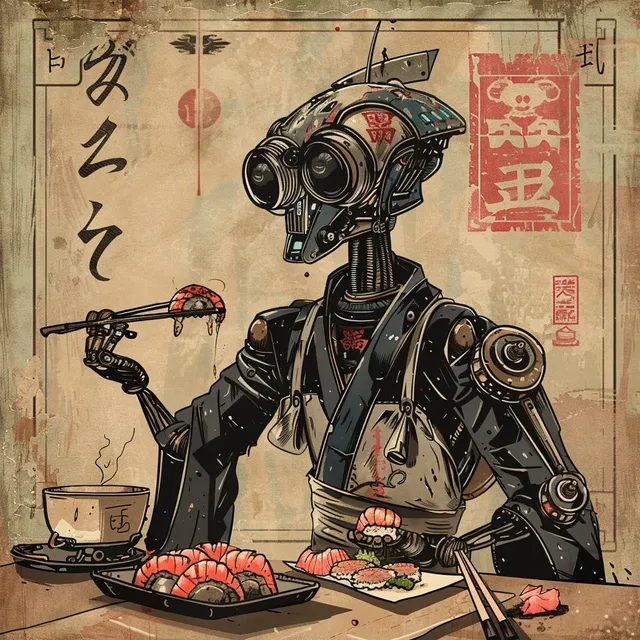 Steampunk Sushi Chef Robot Sketch