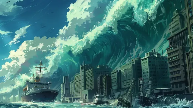 Studio Ghibli Anime Tidal Wave Metropolis