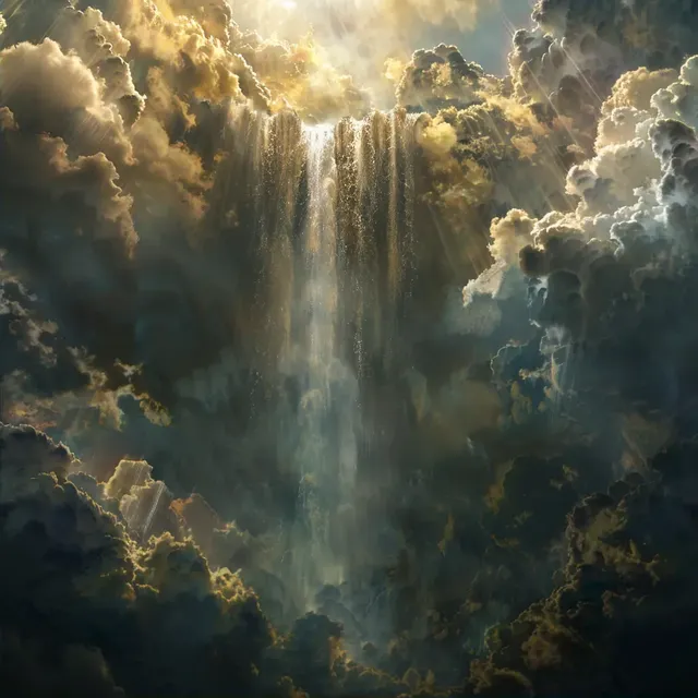 Sunlight Waterfall Through Clouds