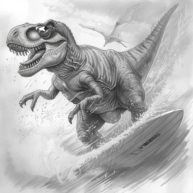 Surfing T-Rex in Sunglasses