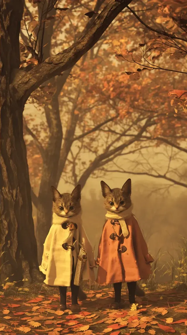 Surreal Photo Dressed Cats in Autumn