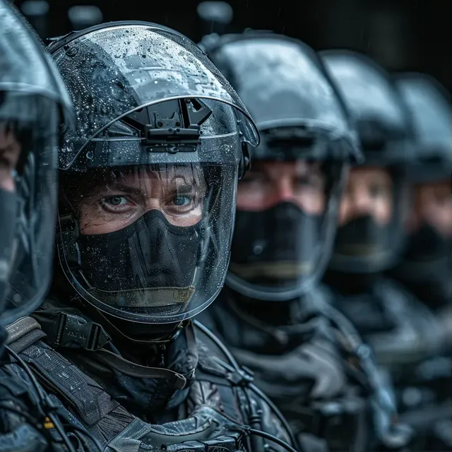 SWAT Team with Shields on Black Background