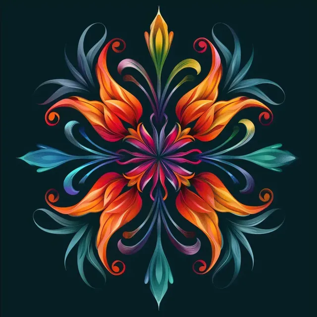 Symmetrical Trippy Flower with Tribal Leaves