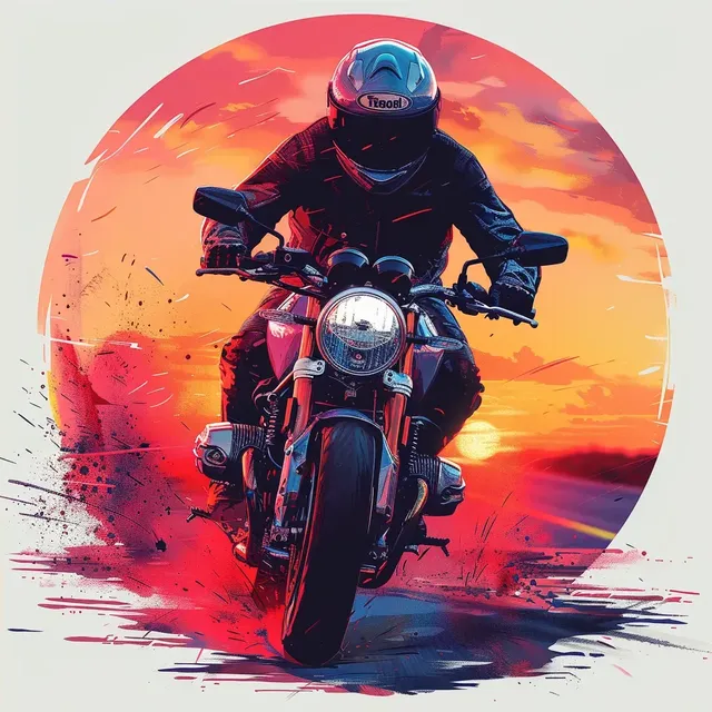 Synthwave Vector of Motorbike Action Shot in Circle