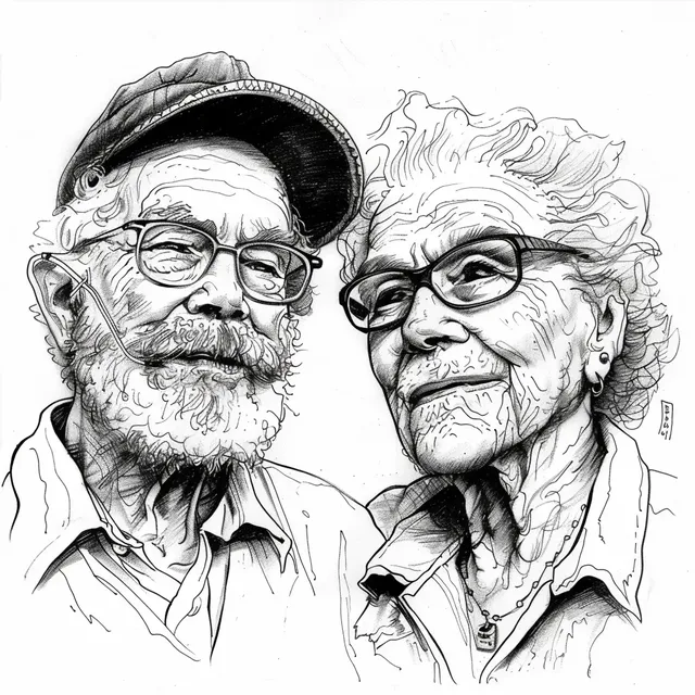 Tattoo Stencil Portraits of Elderly Couple