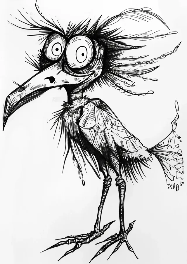 Tim Burton-style Bird Portrait