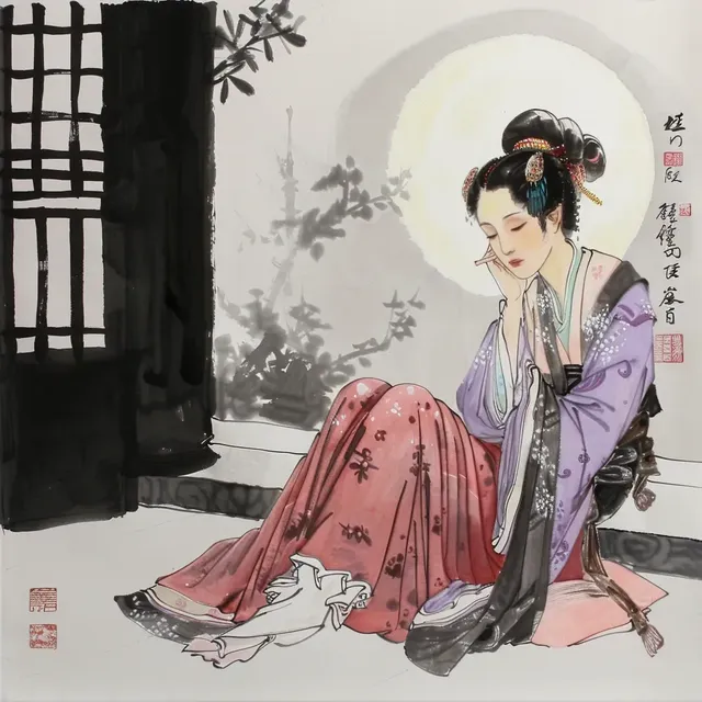 Traditional Chinese Painting of Sadness and Beauty