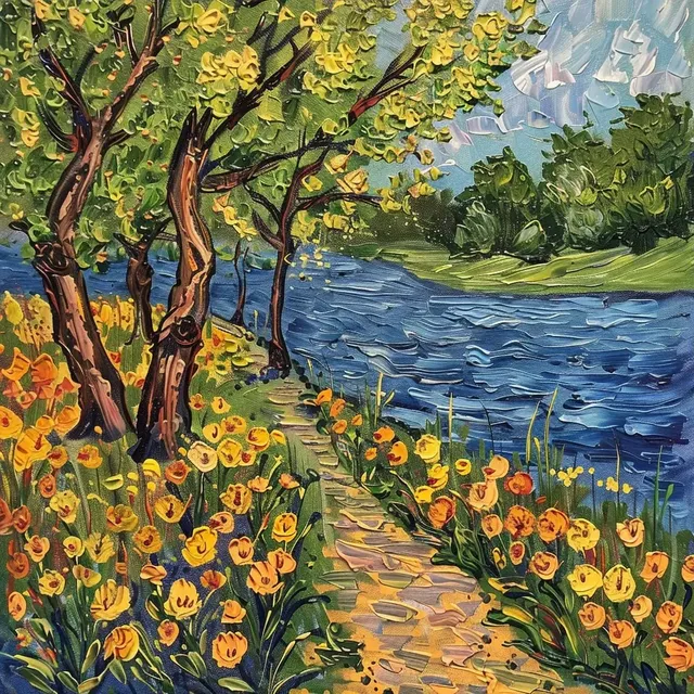 Van Gogh Themed Lakeside Painting