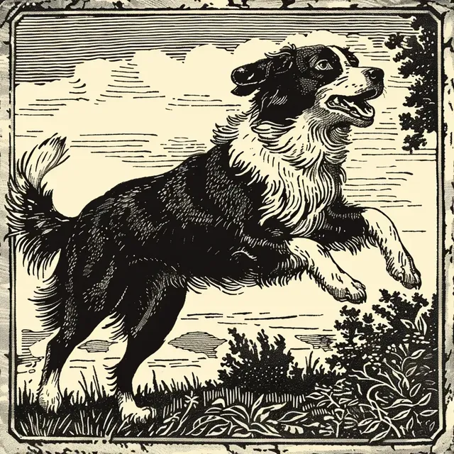 Victorian Border Collie Woodcut