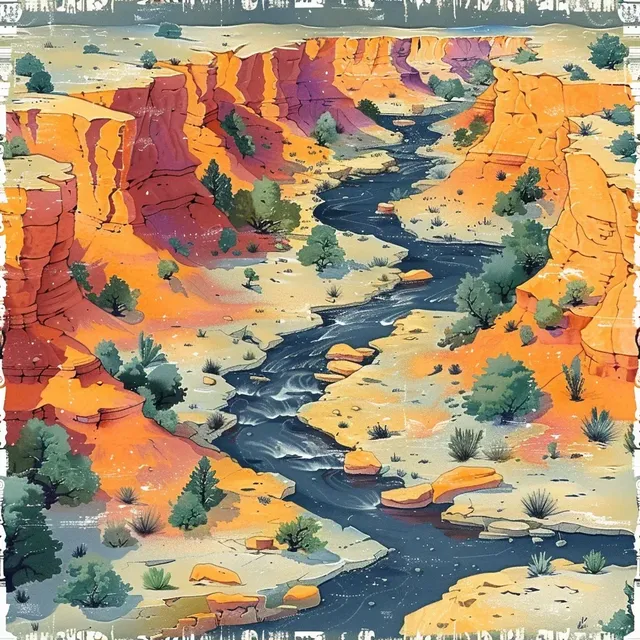 Vintage Colorful Canyon Sketch Pattern