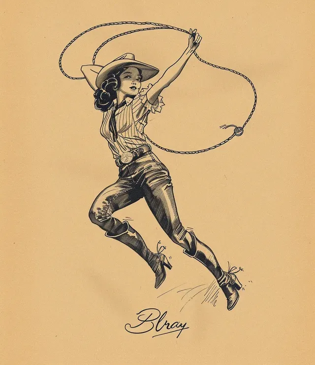 Vintage Cowgirl Lasso Tattoo by Elray