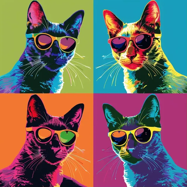 Warhol-Inspired Pop Art Cute Cats