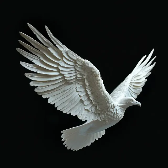 White Wing Sculpture on Black Background