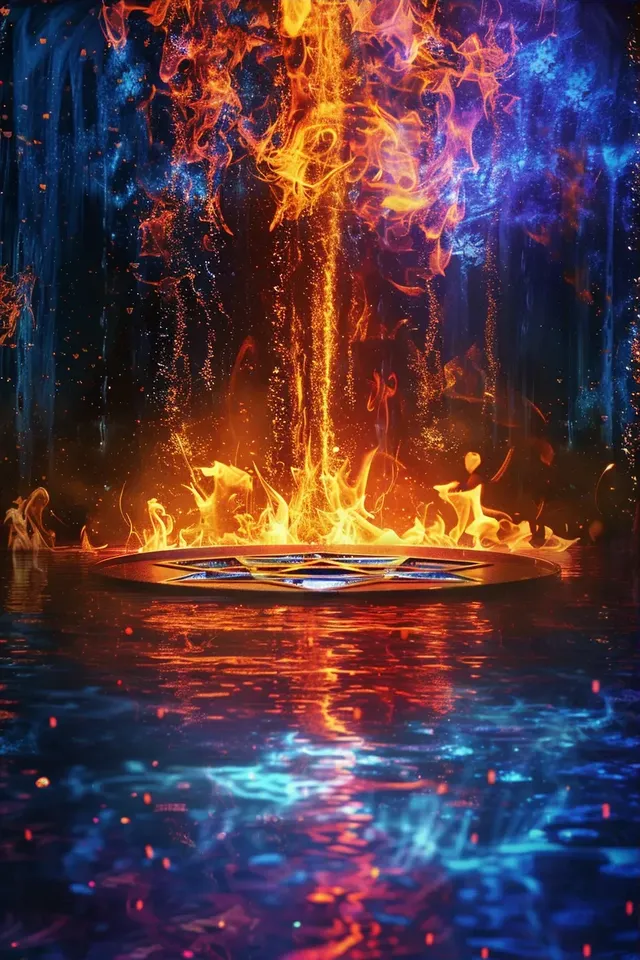 Wide Angle View of Water, Fire, and Pentagram