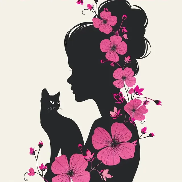 Woman and Cat Silhouette Poster